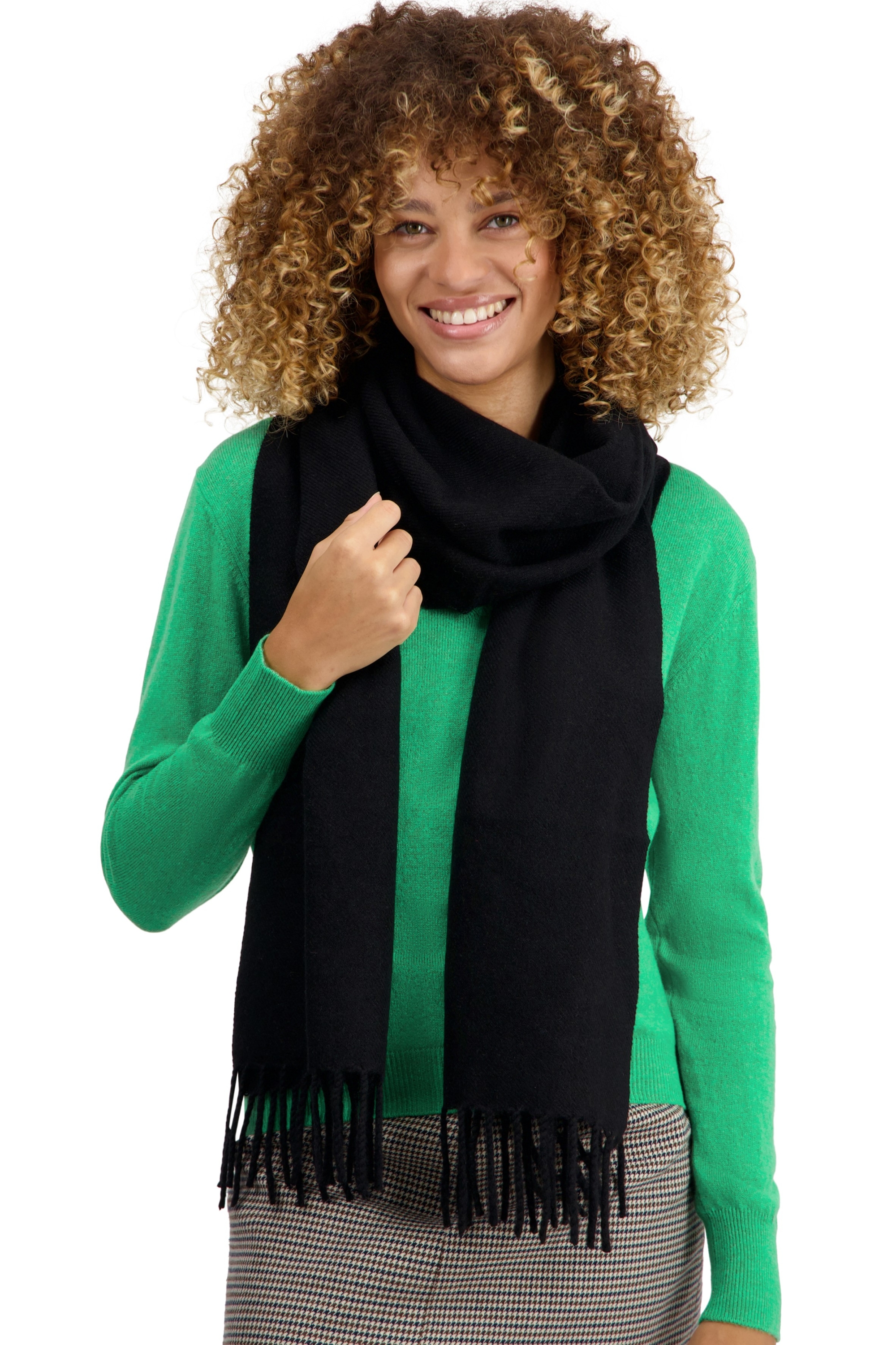 Kasjmier accessoires sjaals tartempion zwart 210 x 45 cm