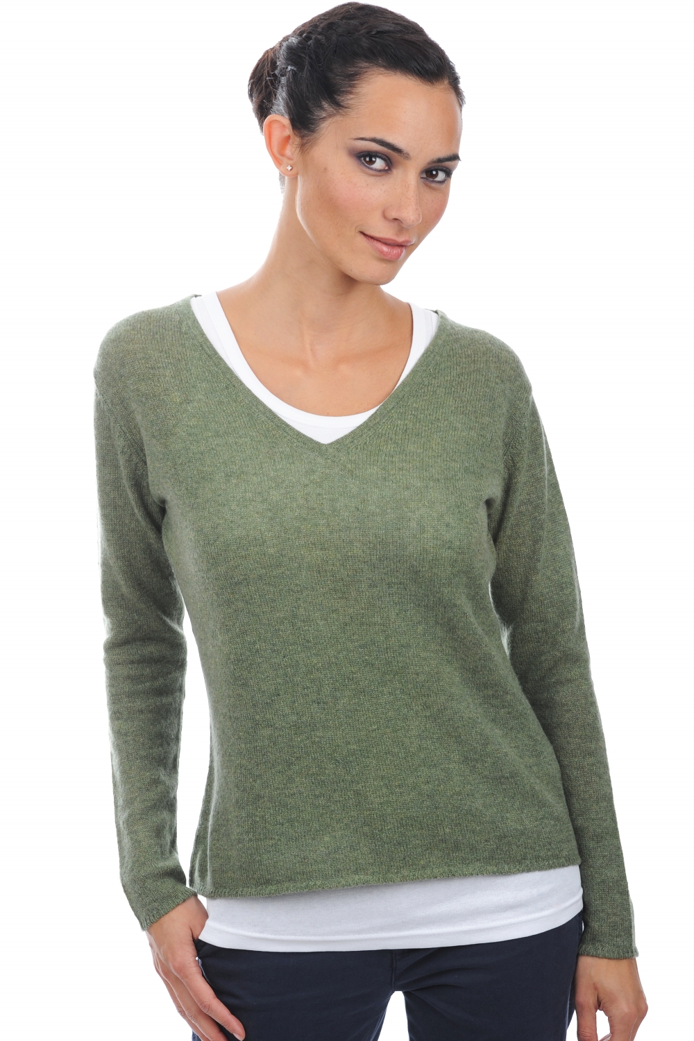 Kasjmier dames kasjmier basic pullovers voor lage prijzen flavie groen gemeleerd xs