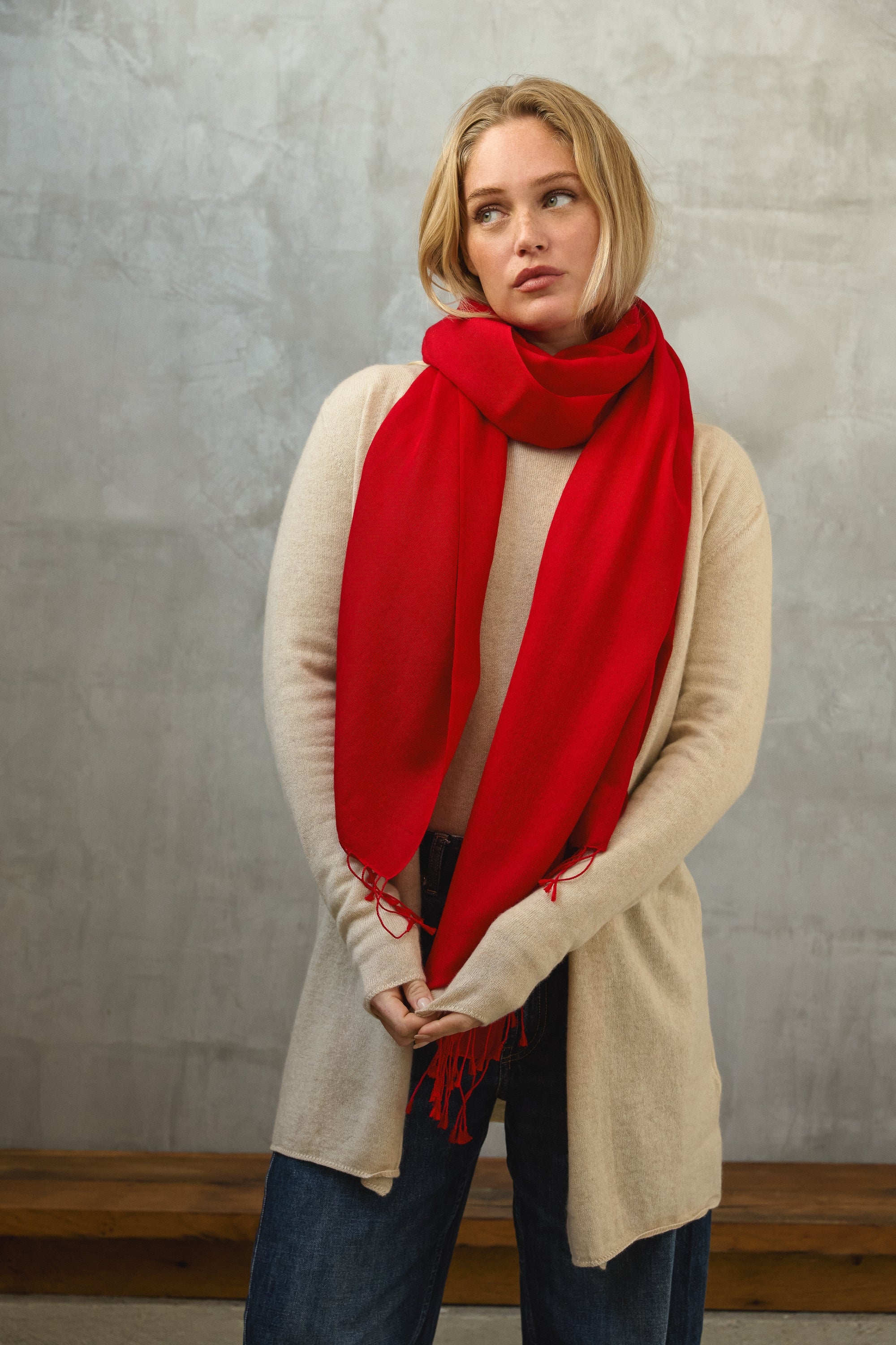 Platine in kasjmier en zijde unisex - helder rood - Mahogany