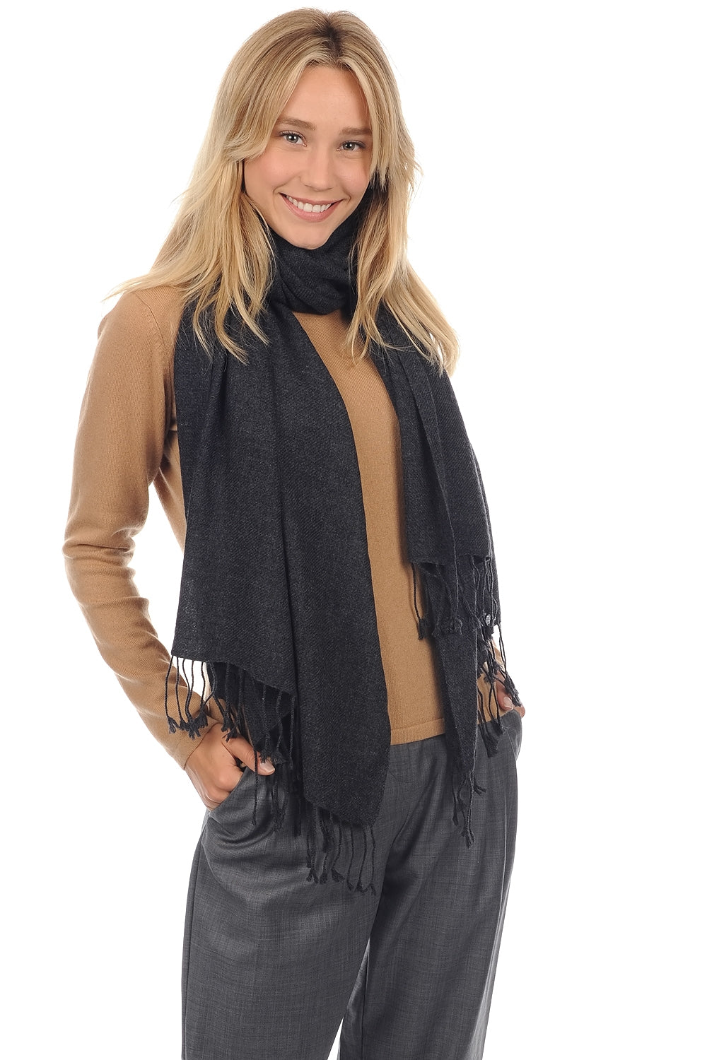 Diamant kasjmier trui unisex - antraciet gemêleerd - Mahogany