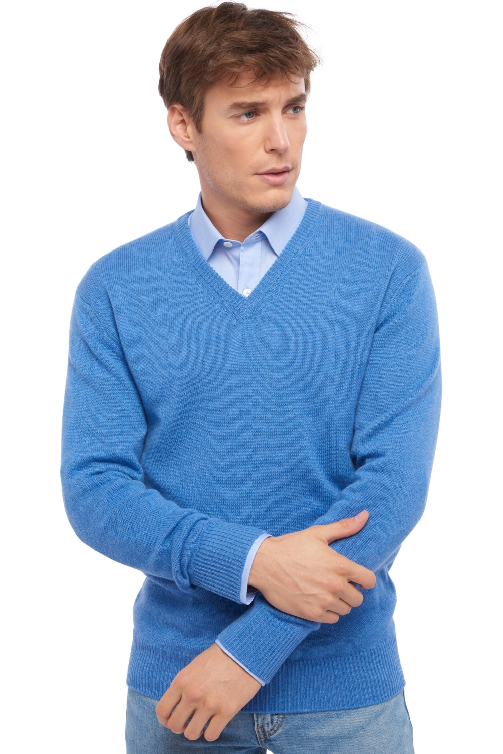 Hippolyte 4F kasjmier herentrui - gemêleerd blauw - Mahogany