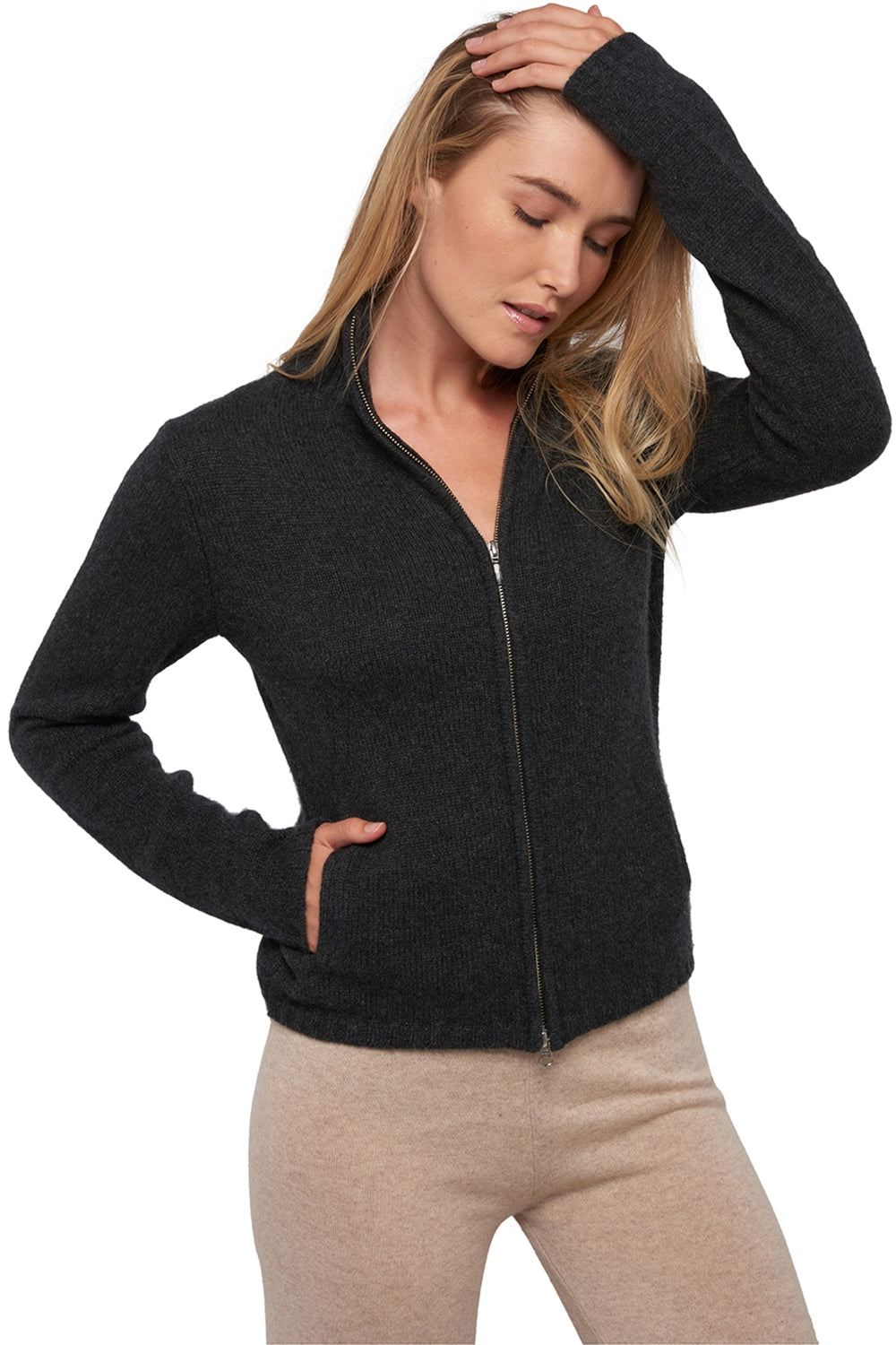 Elodie in kasjmier dames - anthracite chiné - Mahogany