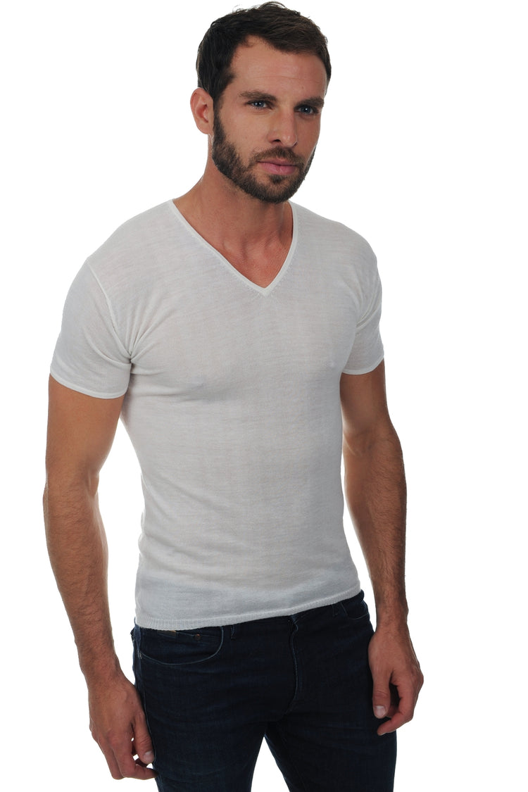 T-shirt van kasjmierdons, 100% kasjmierdons, heren, V-hals, korte mouwen, slim fit, Mahogany