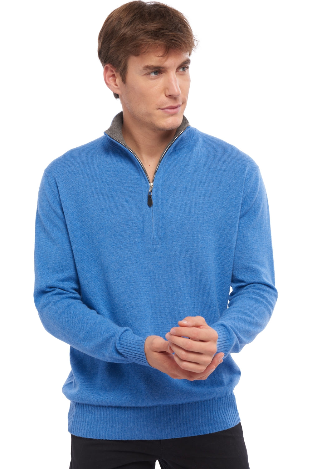 Henri in kasjmier heren - blauw gemêleerd-marmotte gemêleerd - Mahogany