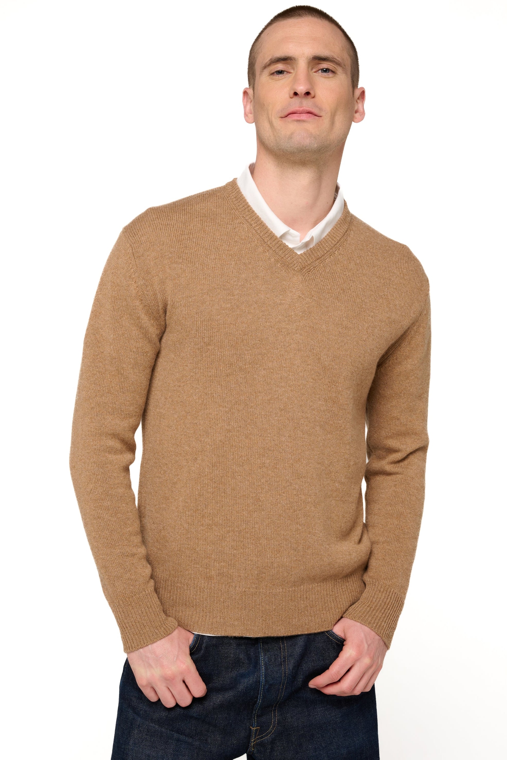 Hippolyte 4F kasjmier herentrui - gemêleerd camel - Mahogany