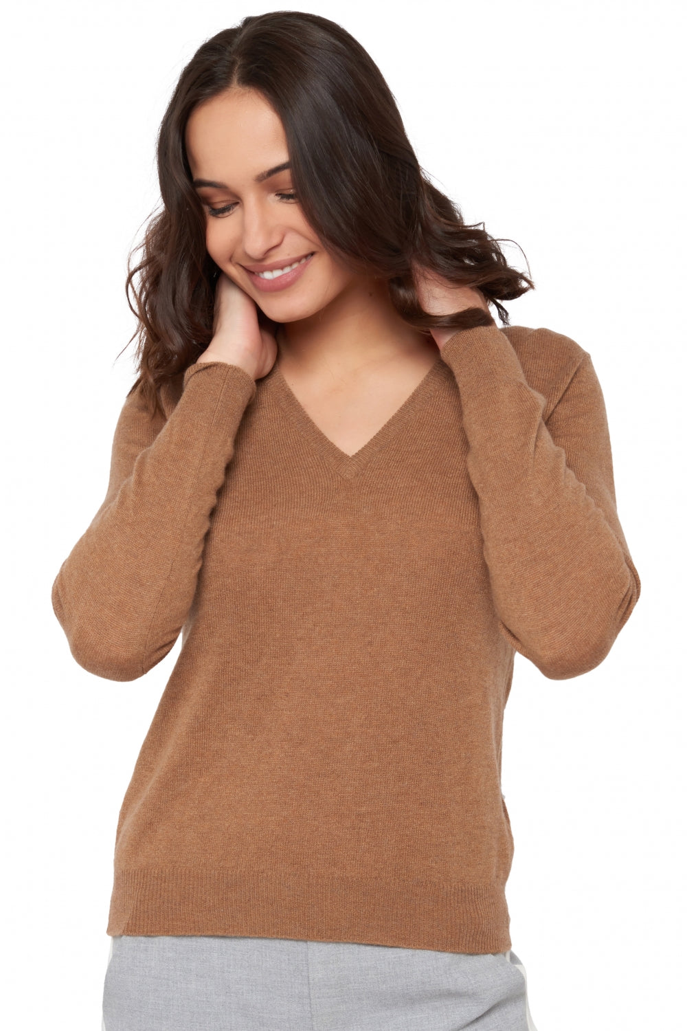 Faustine in kasjmier dames - camel chiné - Mahogany