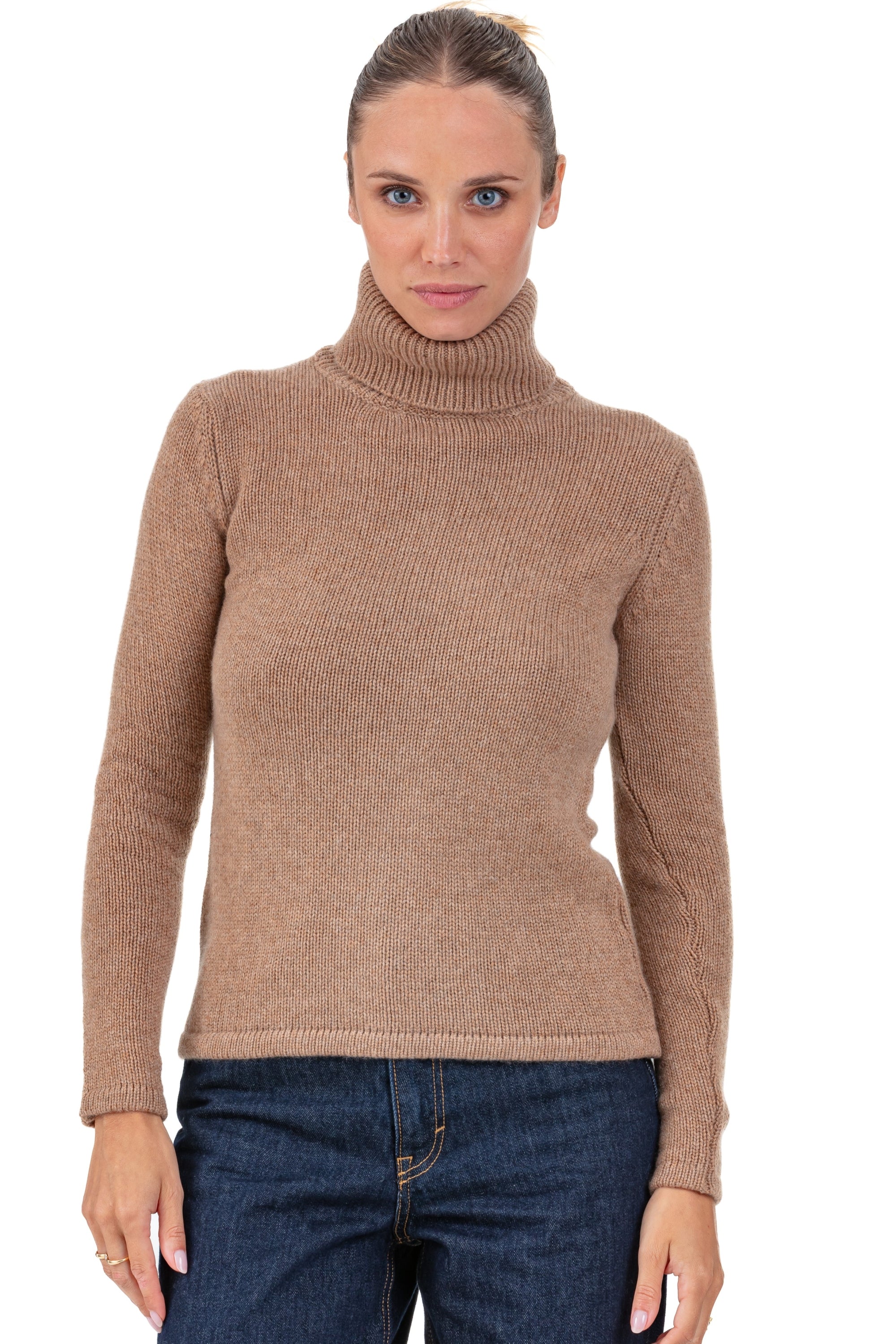 Carla in kasjmier dames - camel chiné - Mahogany