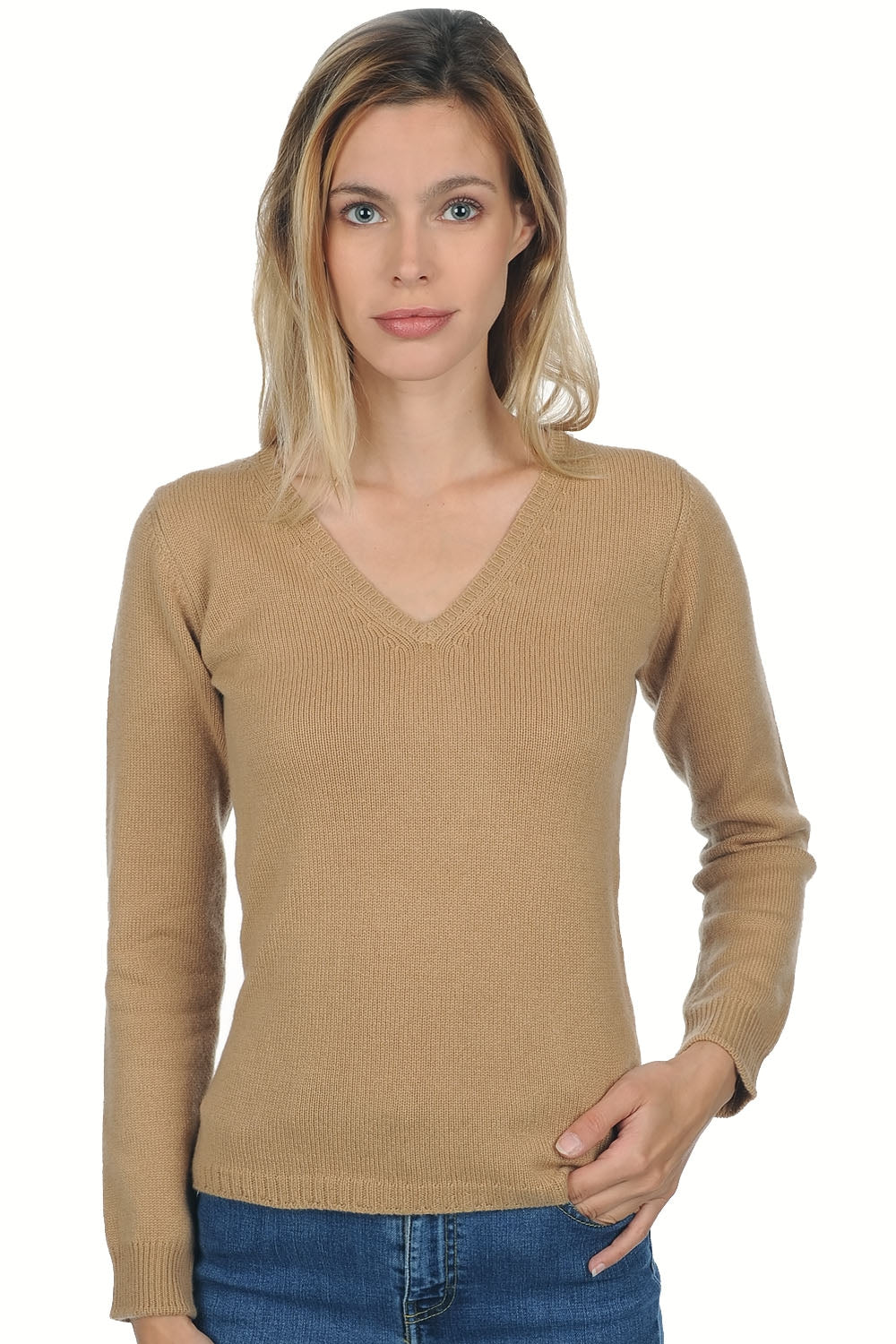 Erine 4F in kasjmier voor dames - camel - Mahogany