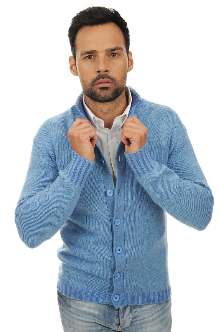 Cardigan in kasjmier, 100% kasjmier, heren, staande kraag / schoorsteenkraag, knoopsluiting, rechte snit, lange mouwen, grof / 6 draden en meer, normaal gebreid, Mahogany