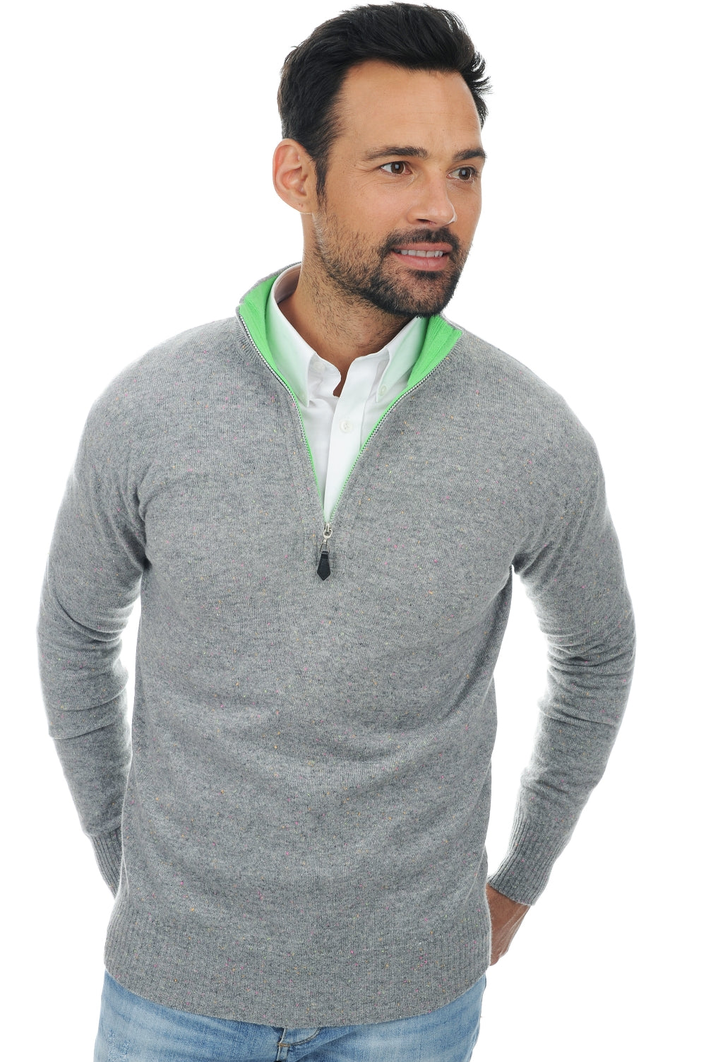 Henri in kasjmier heren - grijs neon-groen neon - Mahogany