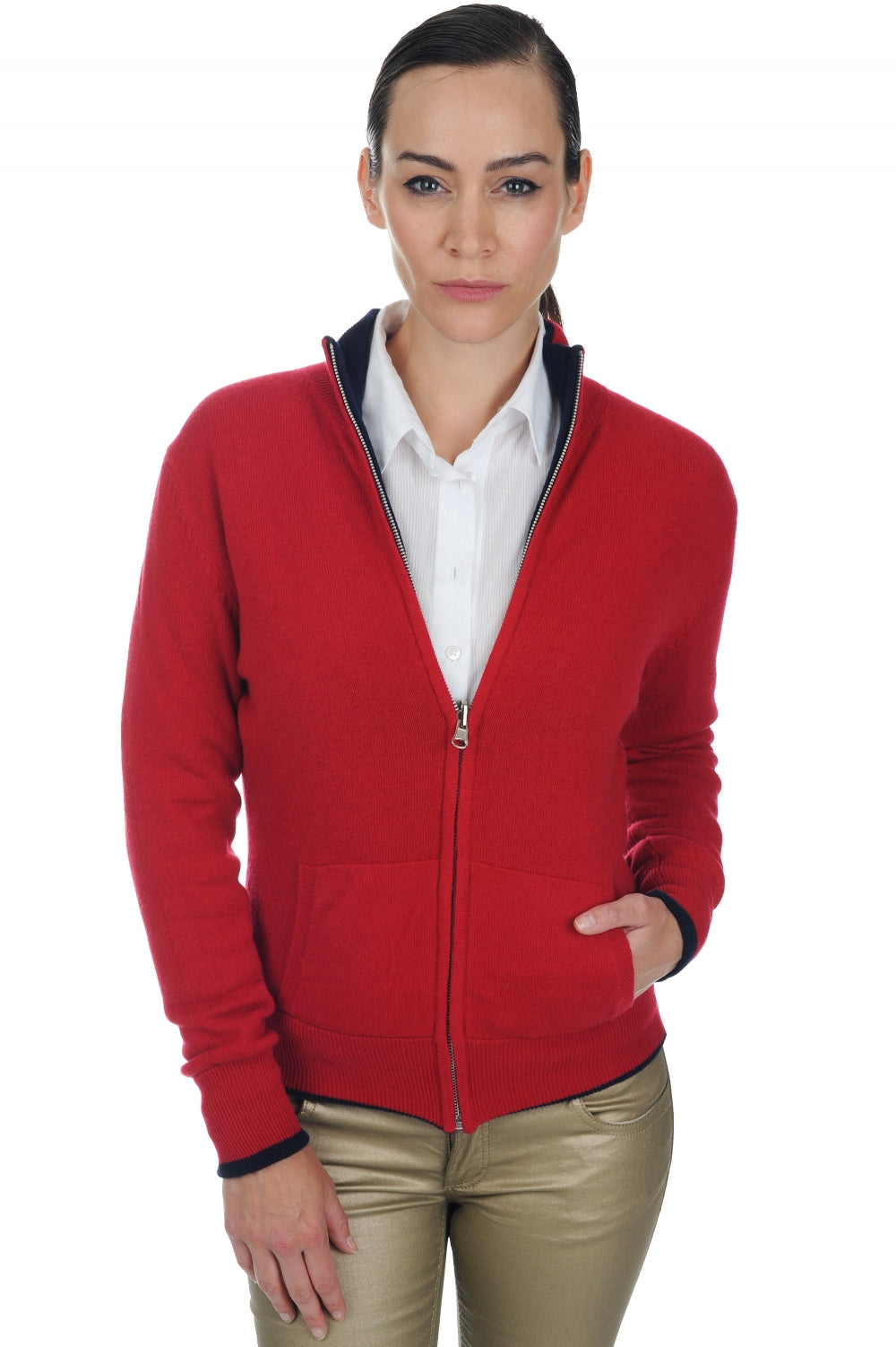 Akemi in kasjmier dames - donker marine-fluweerrood - Mahogany