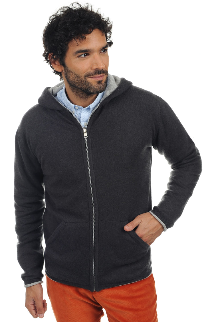 Sweatshirt in kasjmier, 100% kasjmier, heren, capuchon, ritsluiting, rechte pasvorm, lange mouwen, normaal / 2 en 4 draden, normale brei, Mahogany