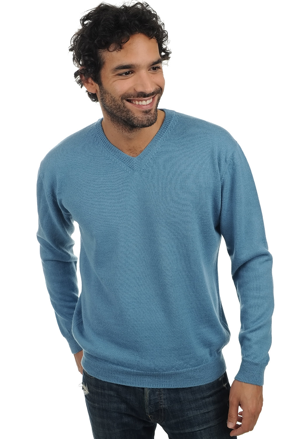 Gaspard-Alpaga in baby alpaca heren - Baltisch blauw - Mahogany
