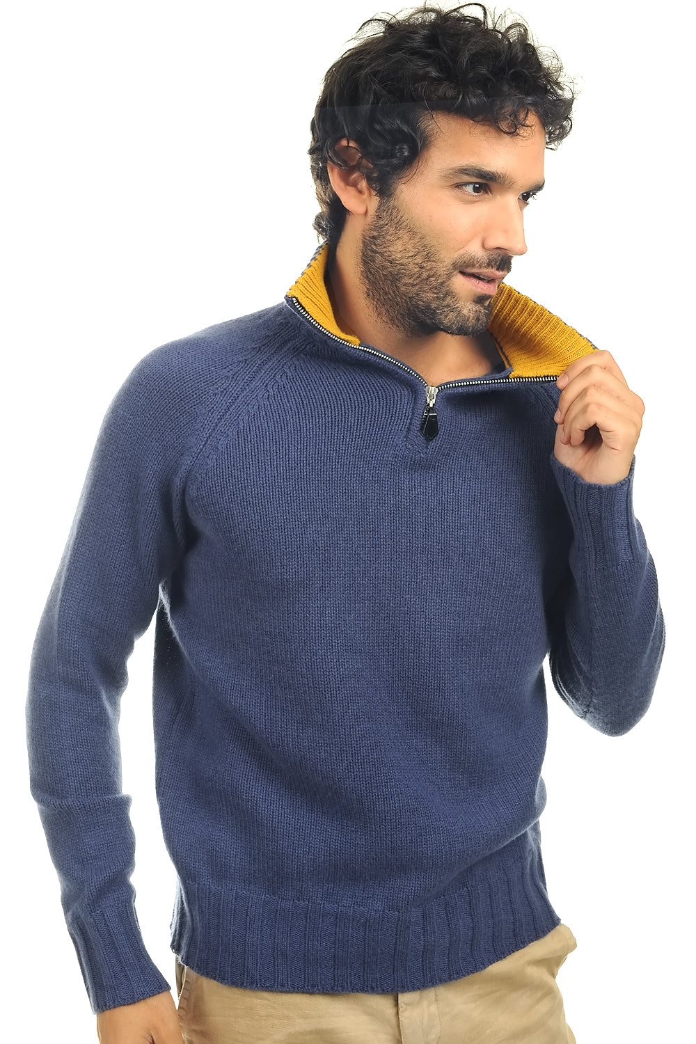 Olivier in kasjmier heren - blauw-mosterd - Mahogany