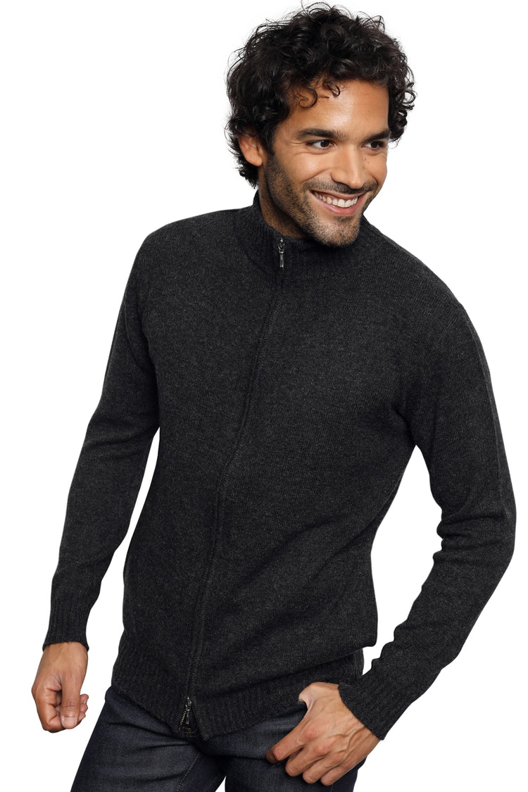 Cardigan in kameel, 100 % kameel, heren, staande kraag / schoorsteenkraag, ritsluiting, rechte snit, lange mouwen, normaal / 2 en 4 draden, normaal breisel, Mahogany