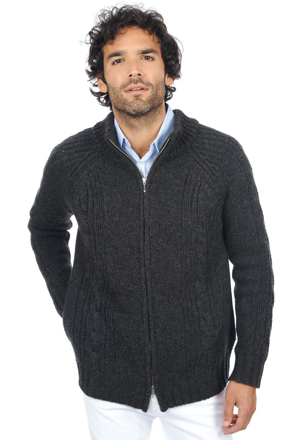 Vest in kameel, 100% kameel, heren, staande kraag / schoorsteenkraag, ritssluiting, rechte snit, lange mouwen, grof / 6 draden en meer, , Mahogany