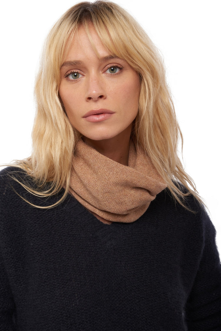Fraise kasjmier trui dames - gemêleerd camel - Mahogany