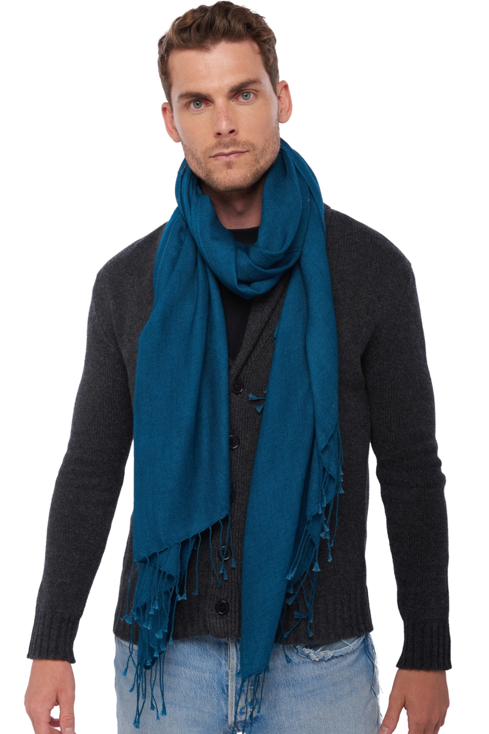 Diamant in gemengd kasjmier - eendenblauw - Mahogany