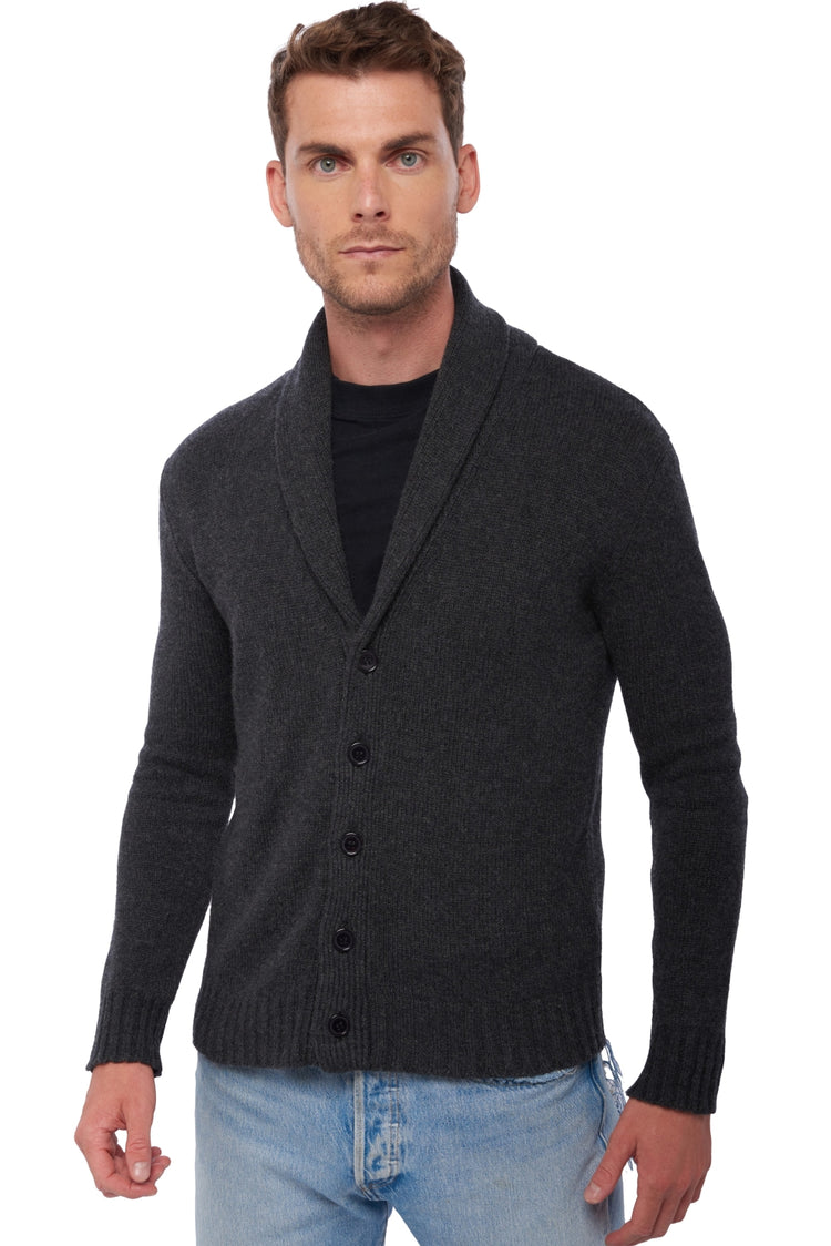 Cardigan in kasjmier, 100% kasjmier, heren, sjaalkraag, knoopsluiting, rechte snit, lange mouwen, grof / 6 draden en meer, normale brei, Mahogany