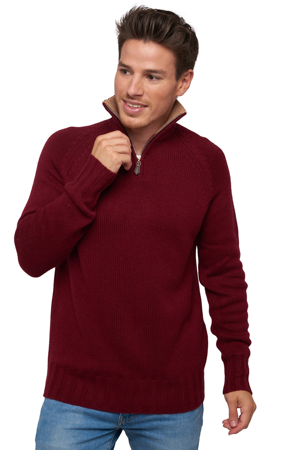 Olivier in kasjmier heren - bordeaux / camel - Mahogany