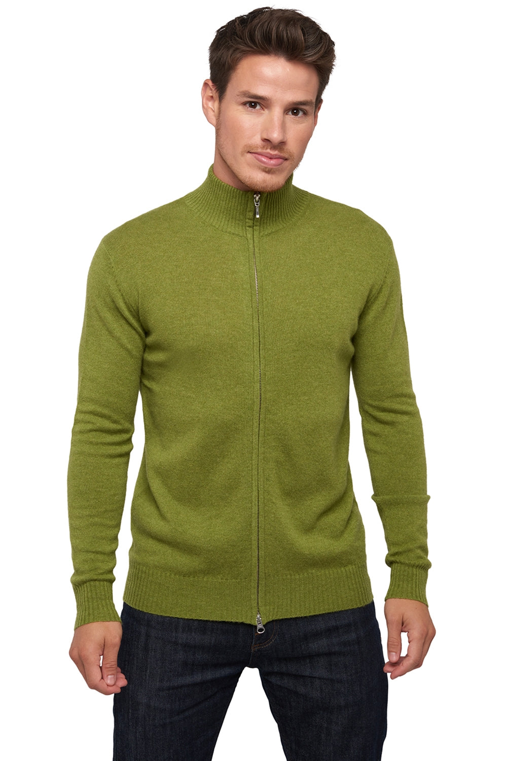 Cardigan in kasjmier, 100% kasjmier, heren, col met opstaande kraag / schoorsteenkraag, rits sluiting, rechte snit, lange mouwen, normaal / 2 en 4 draden, normaal breisel, Mahogany