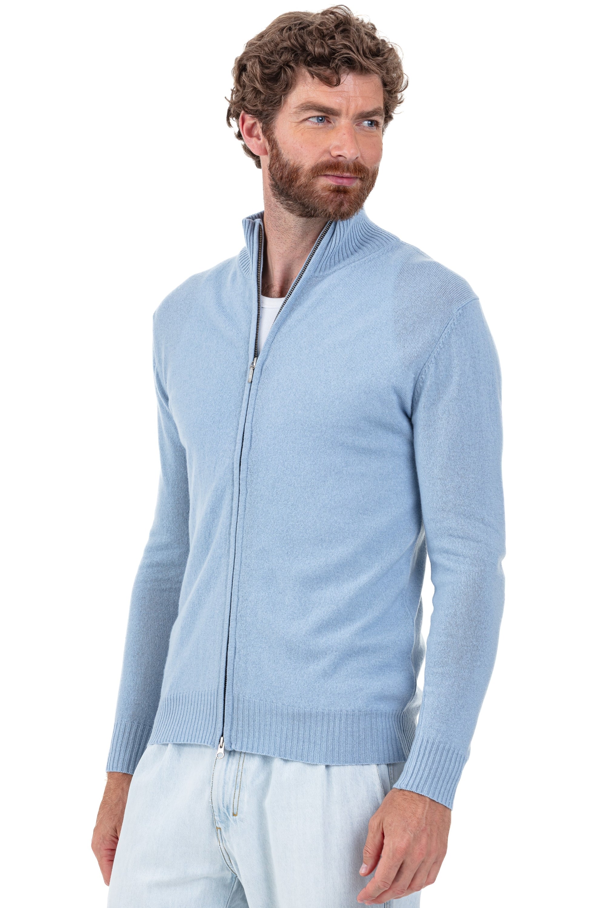 Thobias in kasjmier heren - sky blue - Mahogany