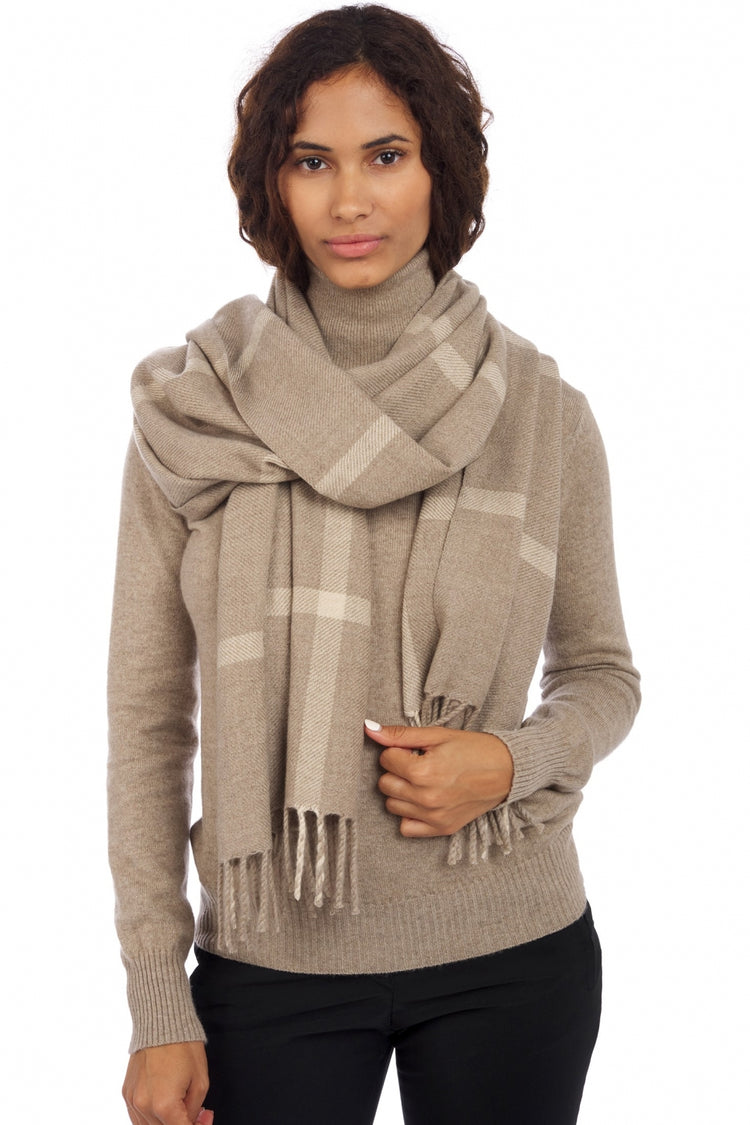 Sjaal in kasjmier, 100% kasjmier, unisex, ruitpatroon, normaal / 2 en 4 draden, dik geweven, Mahogany