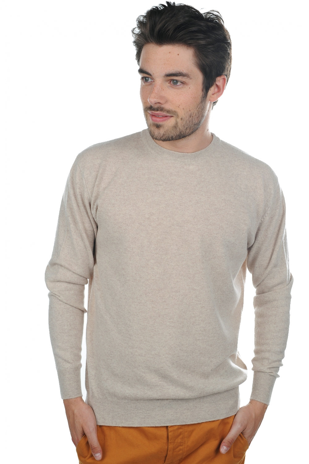 Nestor kasjmier heren trui - natural beige - Mahogany