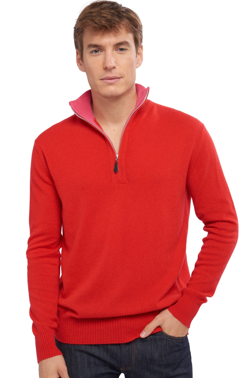 Henri in kasjmier heren - rood / shocking roze - Mahogany
