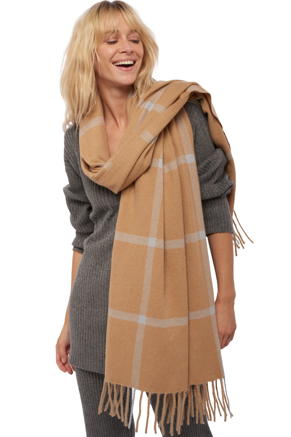 Omslagdoek van kasjmier, 100% kasjmier, unisex, strepen, normaal / 2 en 4 draden, dik geweven, Mahogany