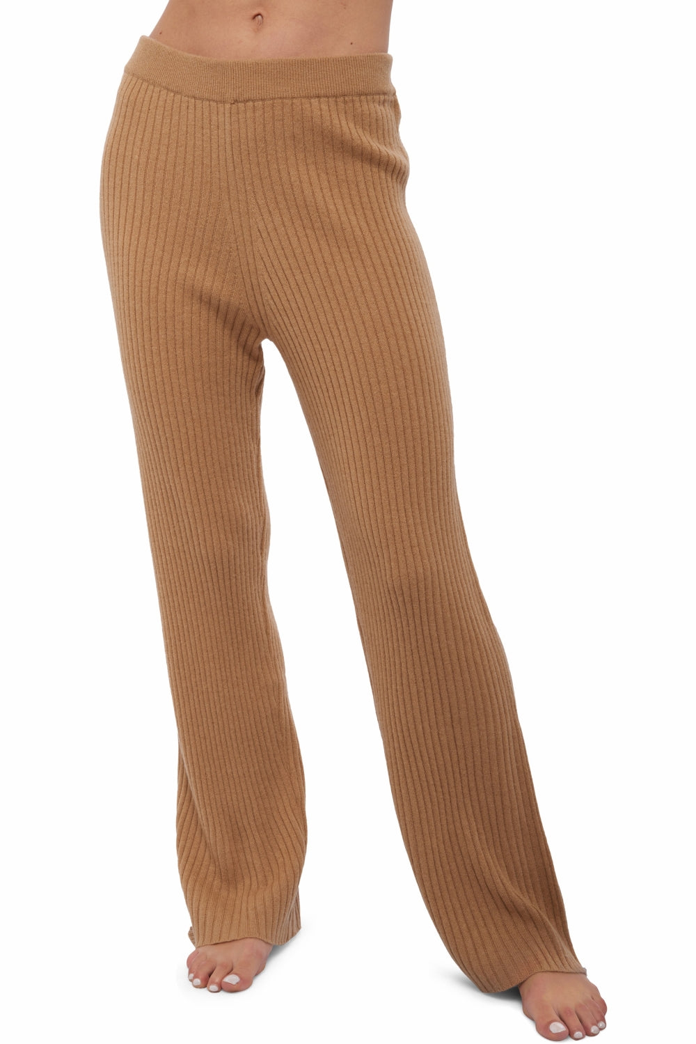Kasjmier broek, 100% kasjmier, dames, rechte snit, fijn, geribd, Mahogany