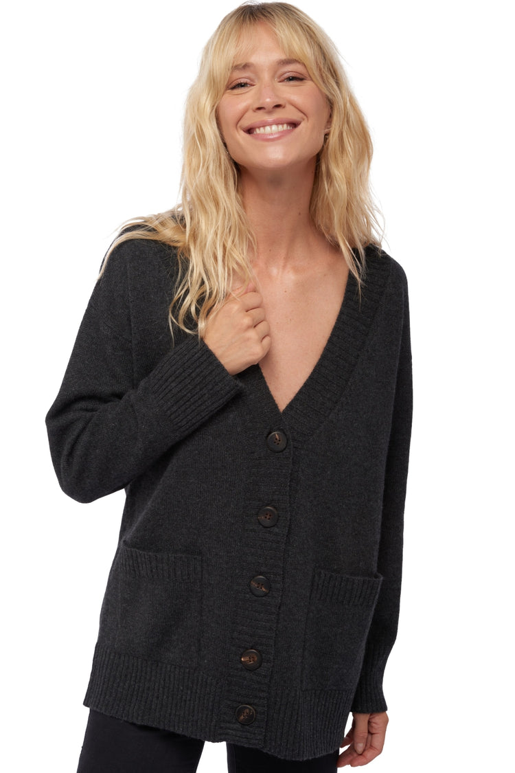 Cardigan in kasjmier, 100% kasjmier, dames, V-hals, knoopsluiting, oversized pasvorm, lange mouwen, normaal / 2 en 4 draden, normaal breisel, Mahogany