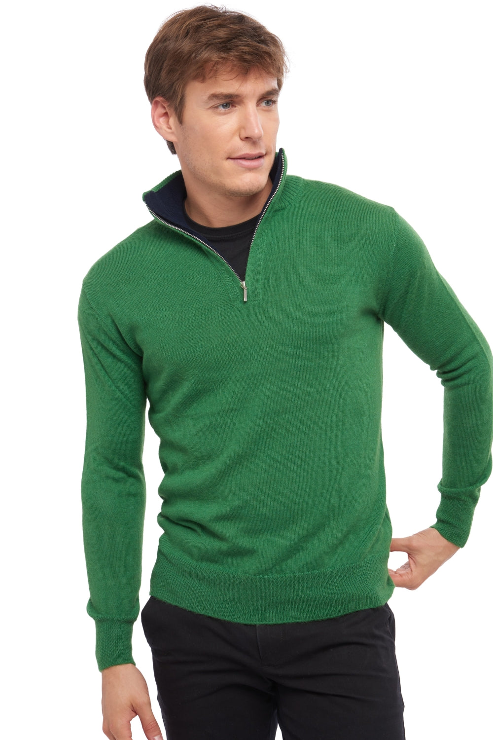 Vihari in baby alpaca & kasjmier heren - green leaf / donker marine - Mahogany