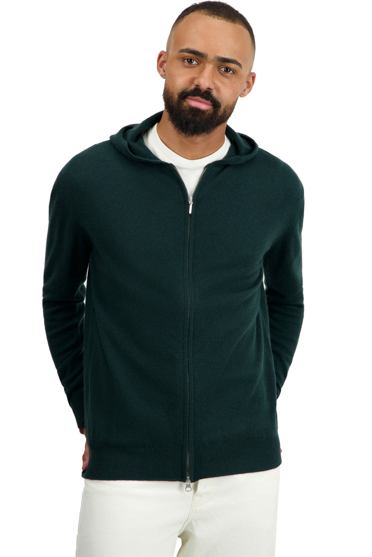 Cardigan in kasjmier, 100% kasjmier, heren, capuchon, ritssluiting, rechte snit, lange mouwen, normaal / 2 en 4 draden, normaal breisel, Mahogany