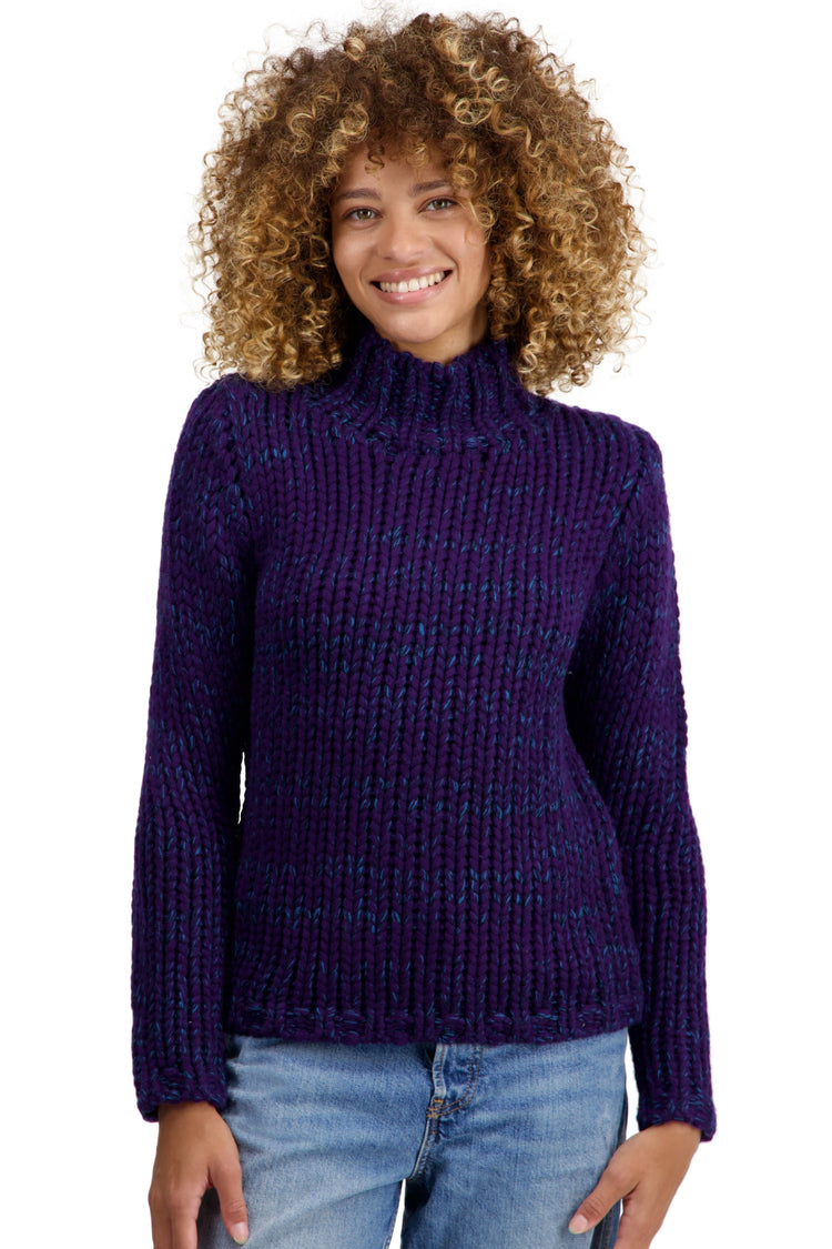 Kasjmierpull, 100% kasjmier, dames, staande kraag / schoorsteenkraag, rechte snit, lange mouwen, grof / 6 draden en meer, jersey, Mahogany