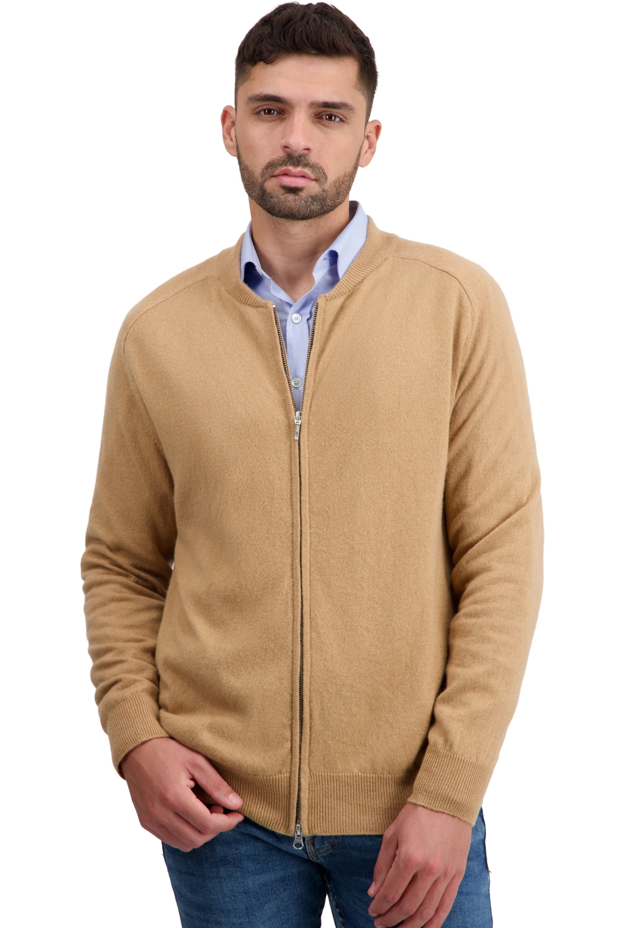 Kasjmier cardigan, 100% kasjmier, heren, ronde hals, ritsluiting, rechte snit, lange mouwen, normaal / 2 en 4 draden, normale brei, Mahogany