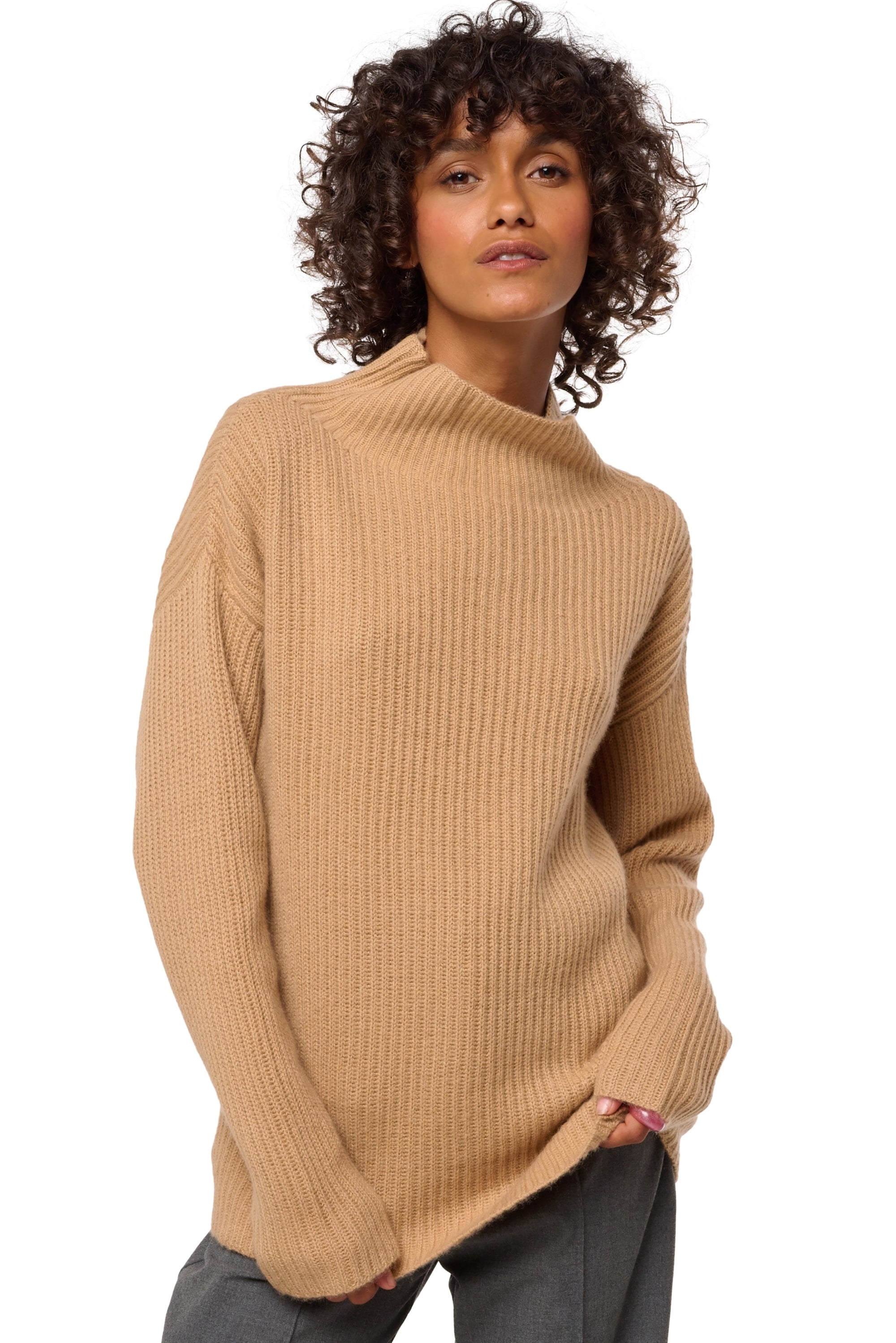 Denver in kasjmier dames - camel - Mahogany