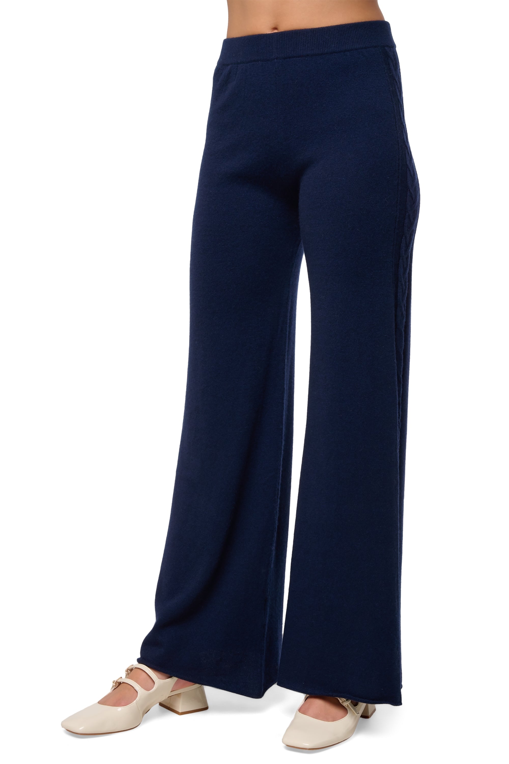 Broek in kasjmier, 100% kasjmier, dames, uitlopende pijp, normaal / 2 en 4 draden, kabelsteek, Mahogany