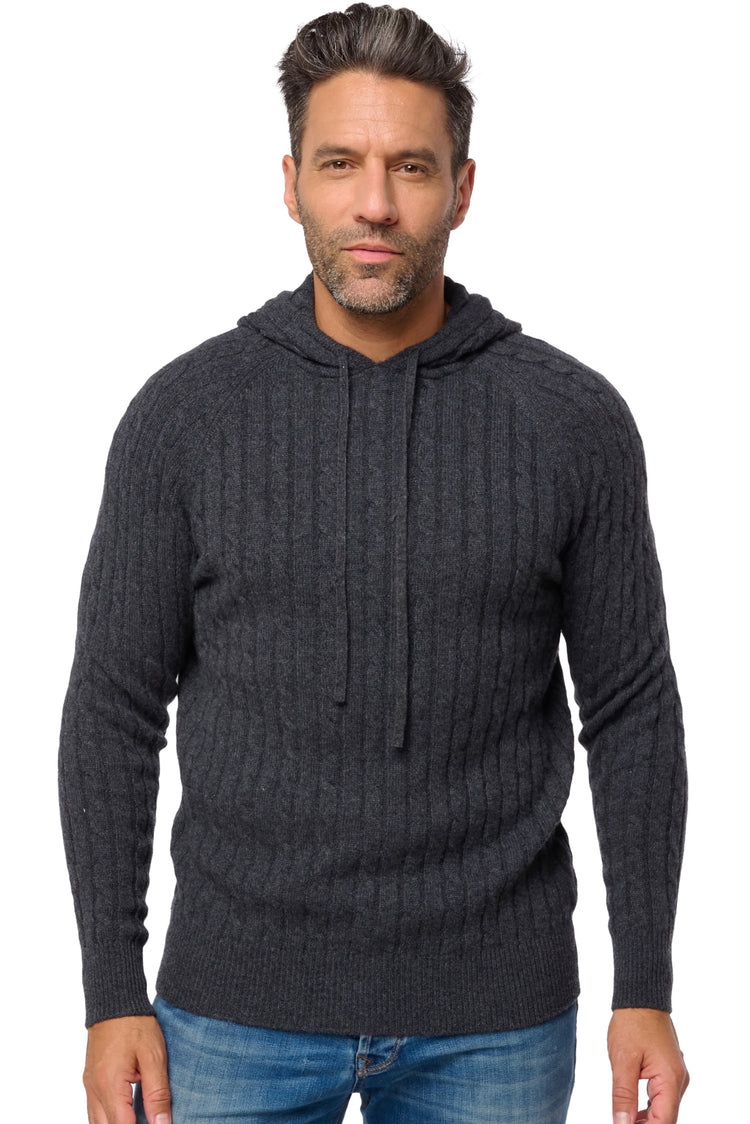 Sweatshirt van kasjmier, 100% kasjmier, heren, capuchon, rechte snit, lange mouwen, normaal / 2 en 4 draden, kabelpatroon, Mahogany
