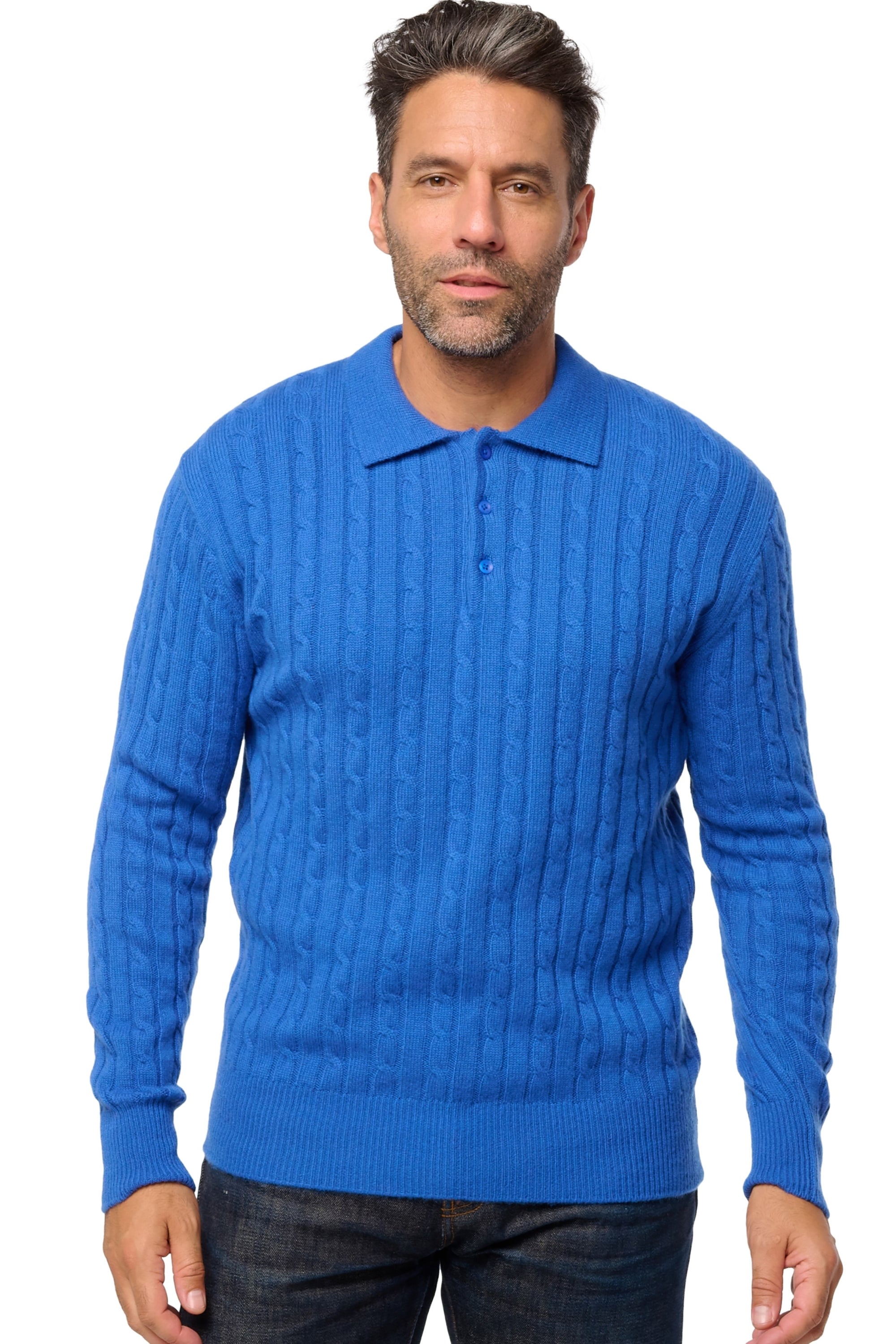Polo van kasjmier, 100% kasjmier, heren, polokraag, knoopsluiting, rechte pasvorm, lange mouwen, normaal / 2 en 4 draden, milano, Mahogany