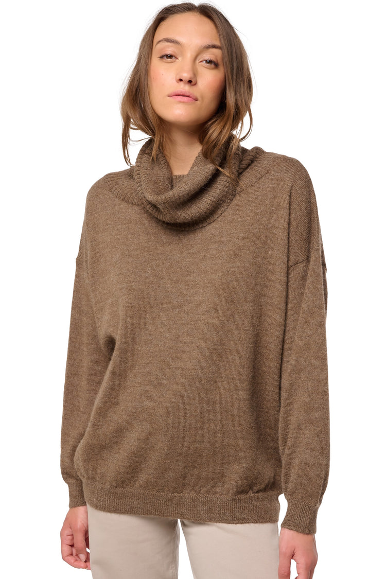 Trui in baby alpaca, 100% Baby Alpaca, dames, col rolkraag, rechte snit, lange mouwen, normaal / 2 en 4 draden, normaal breisel, Mahogany