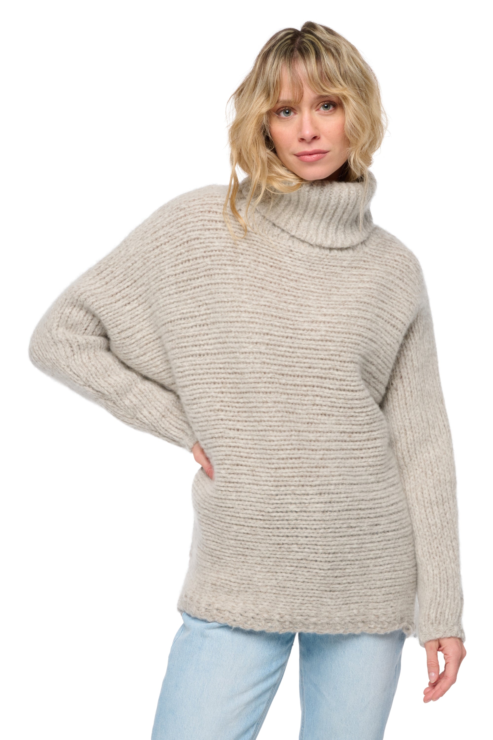 Kasjmierpull, 100% Kasjmier Nuage, dames, col col roulé, wijde coupe, lange mouwen, grof gebreid / 6 draden en meer, normaal tricot, Mahogany