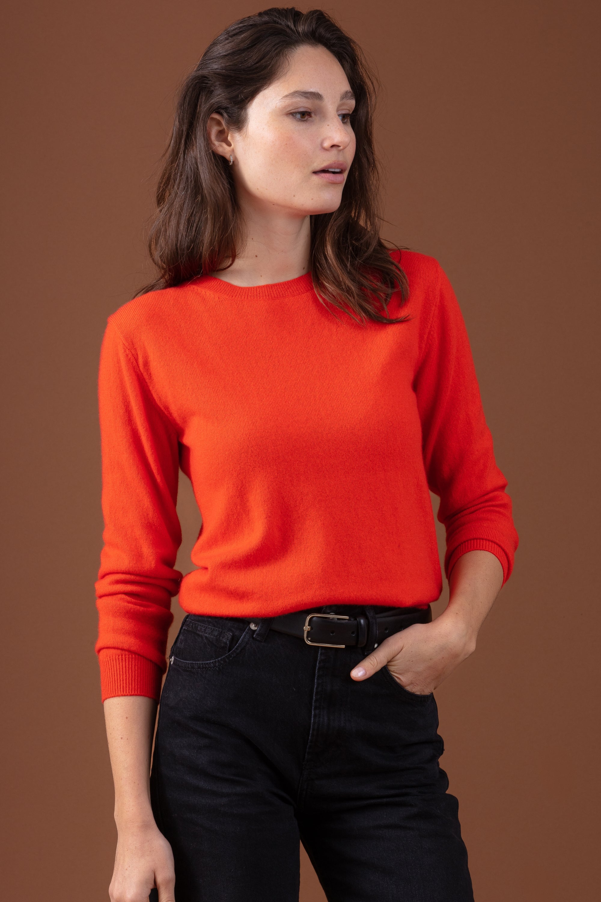 Thalia kasjmier dames - persimmons - Mahogany