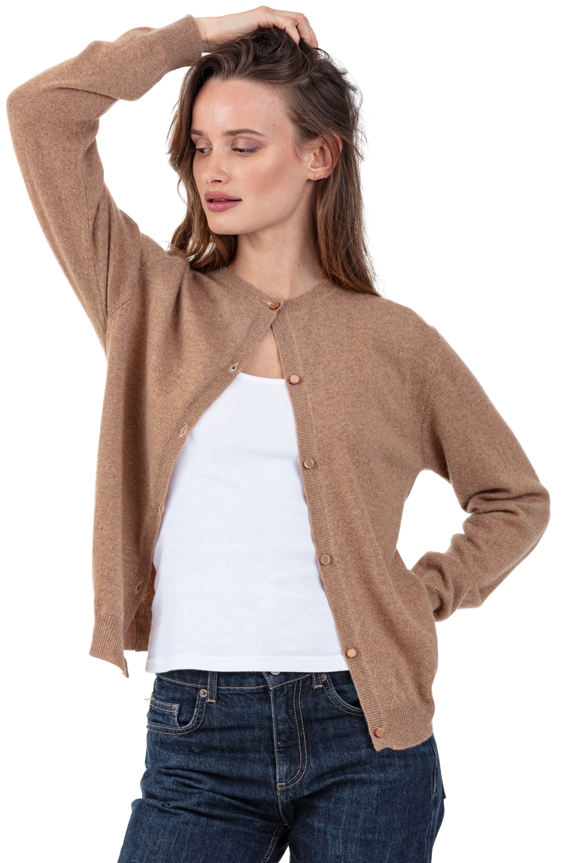 Tyra in kasjmier dames - camel - Mahogany