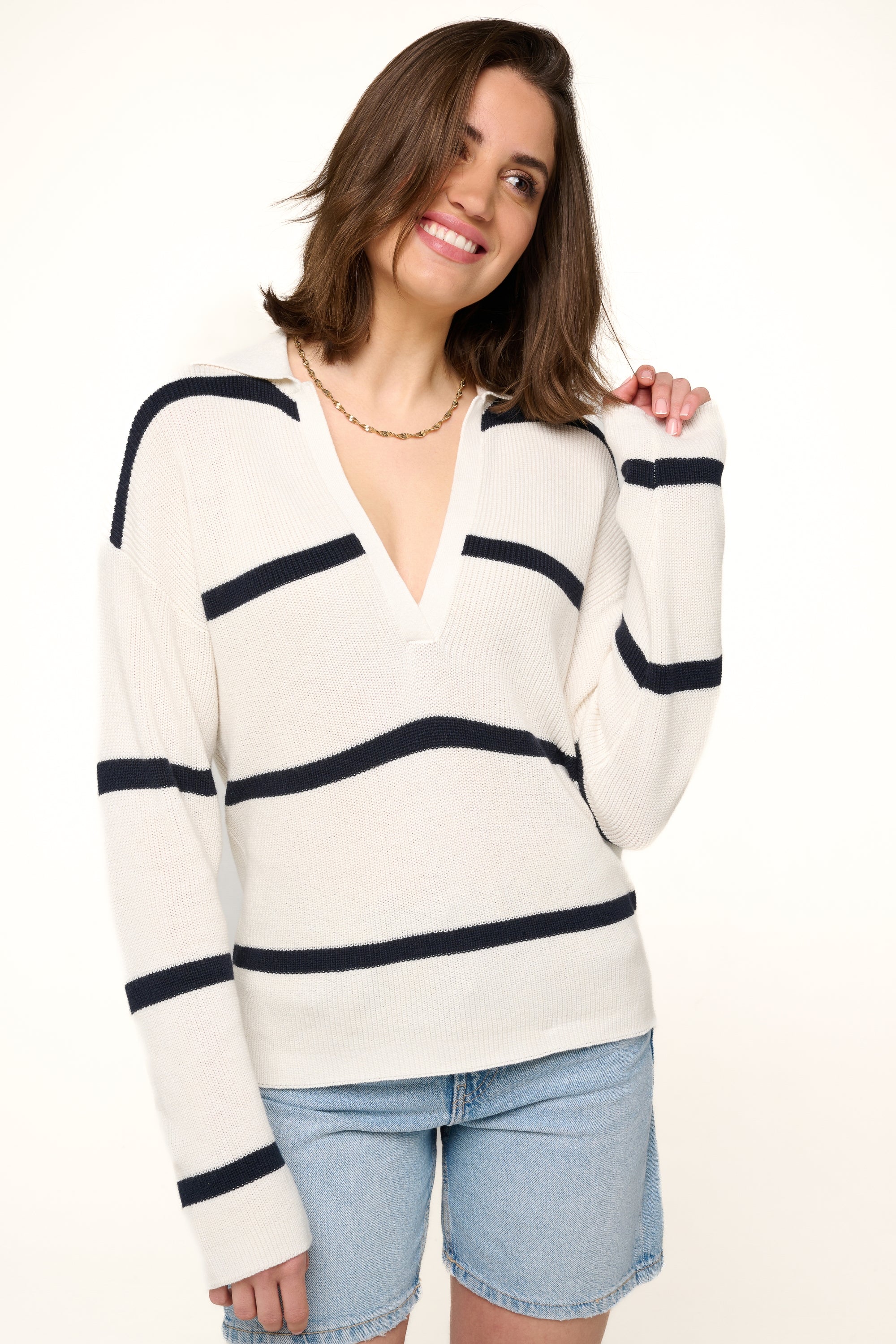 Rhea in kasjmier en katoen dames - ivory / navy - Mahogany
