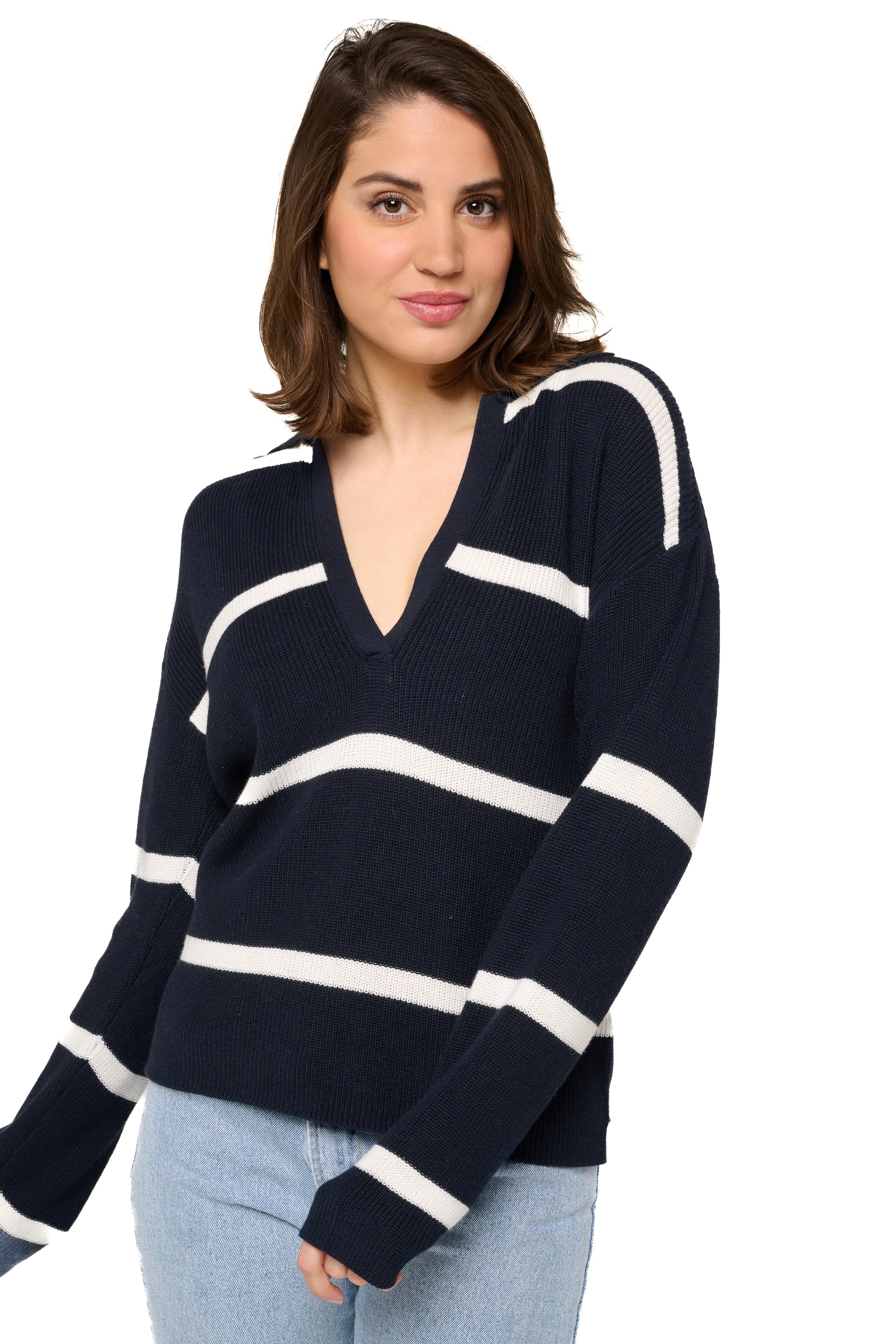 Rhea in kasjmier en katoen dames - navy / ivory - Mahogany
