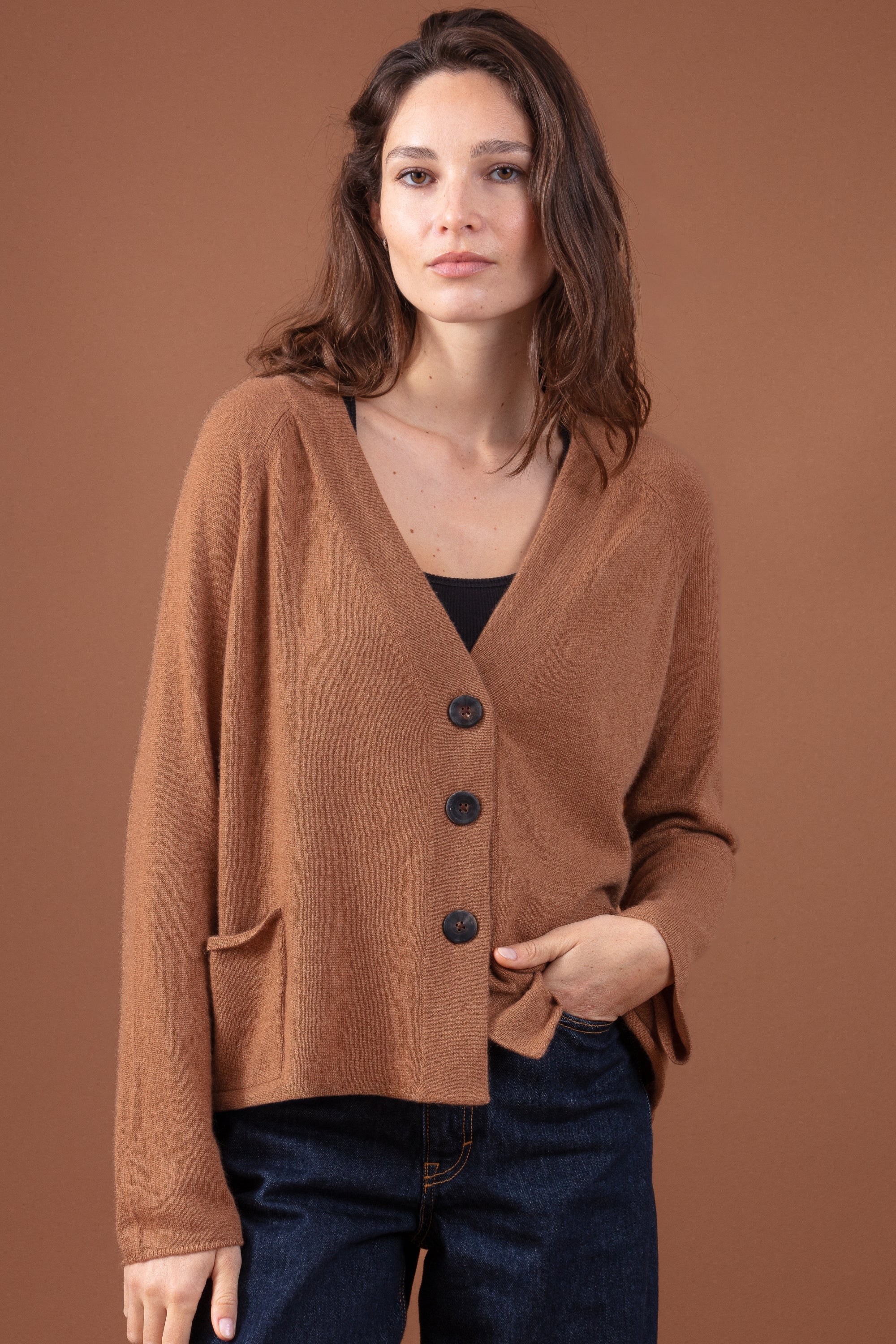 Chana in kasjmier dames - butterscotch - Mahogany