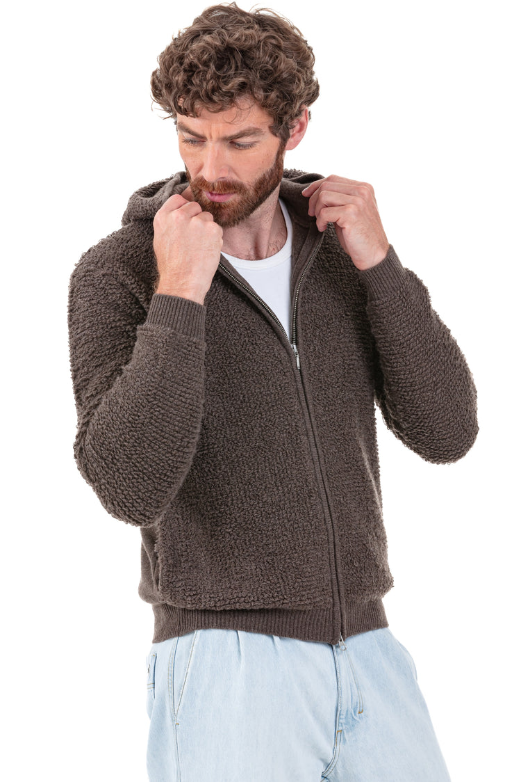 Kasjmieren vest, 100% kasjmier, heren, capuchon, ritssluiting, rechte snit, lange mouwen, grof / 6 draden en meer, , Mahogany