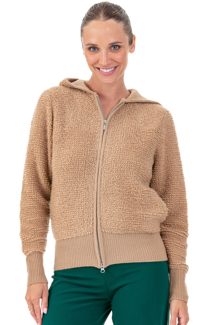 Vest in kasjmier, 100% kasjmier, dames, capuchon, ritsluiting, rechte snit, lange mouwen, grof / 6 draden en meer, , Mahogany