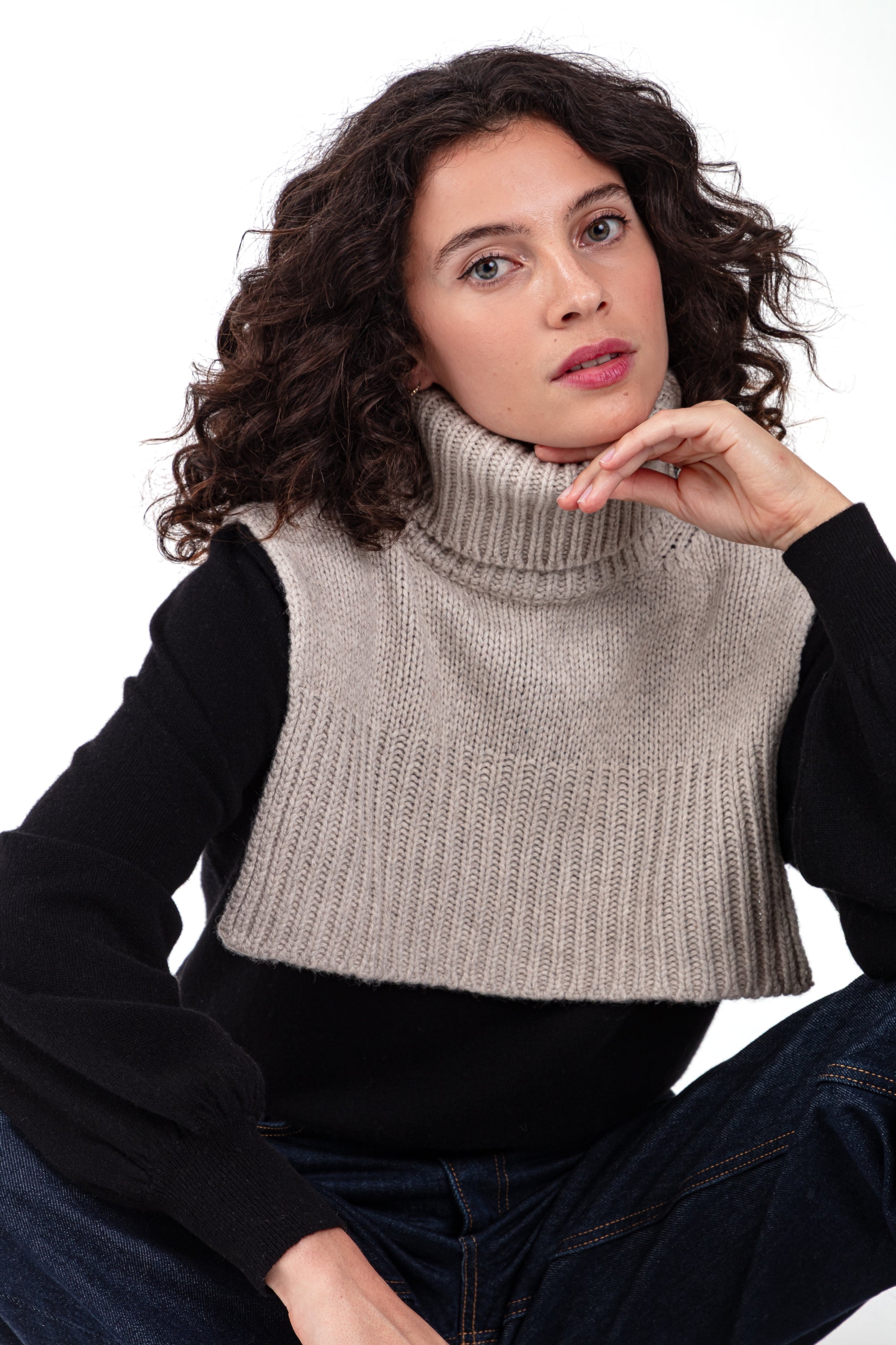 Sjaal in yak, 100% yak, unisex, col roulé, grof / 6 draden en +, , Mahogany